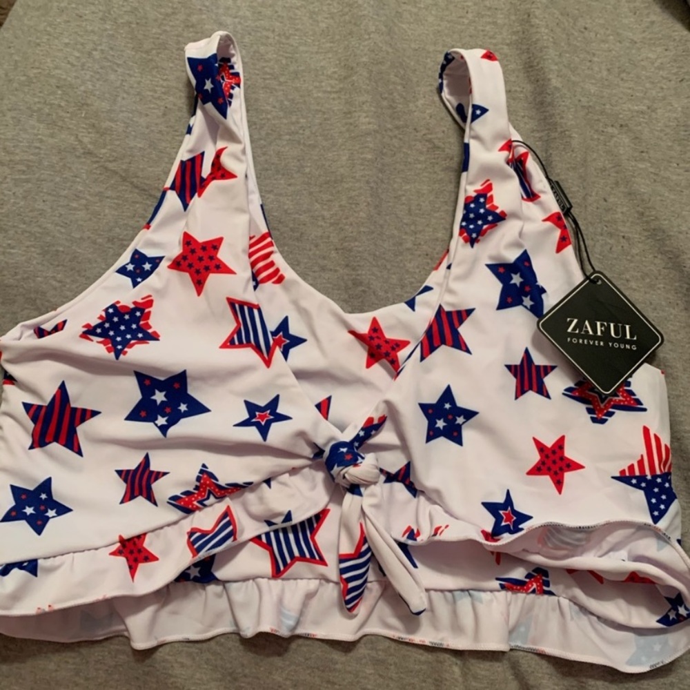White blue and red star bikini top